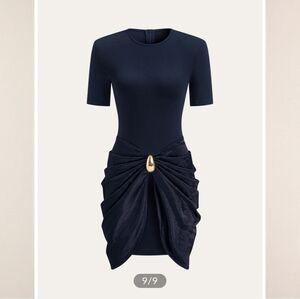 Commense Eegant Navy Dress with Gold Accent